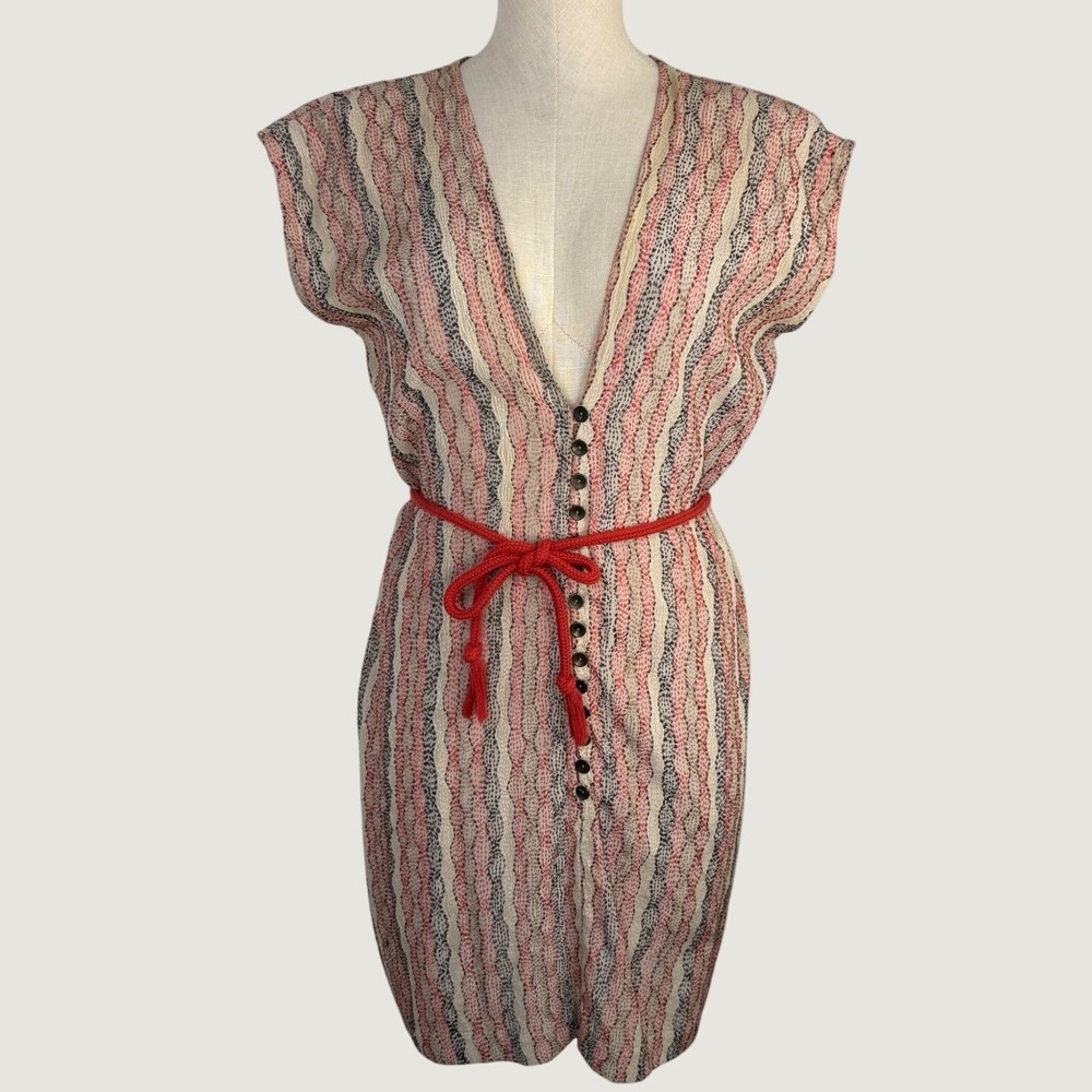 Corey Lynnβ Calter Silk Embroidered Dress XS Red Cream Button Front Anthro
